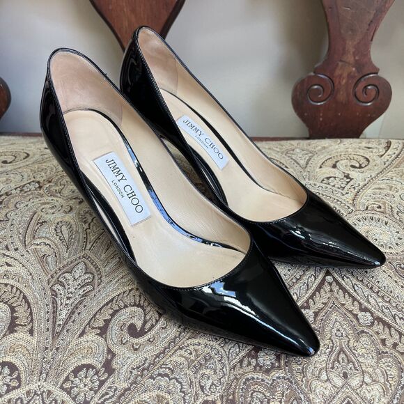 Jimmy Choo Black Patent Leather Romy Heels Pumps Stiletto Shoes Size 8 (US) - Picture 5 of 12